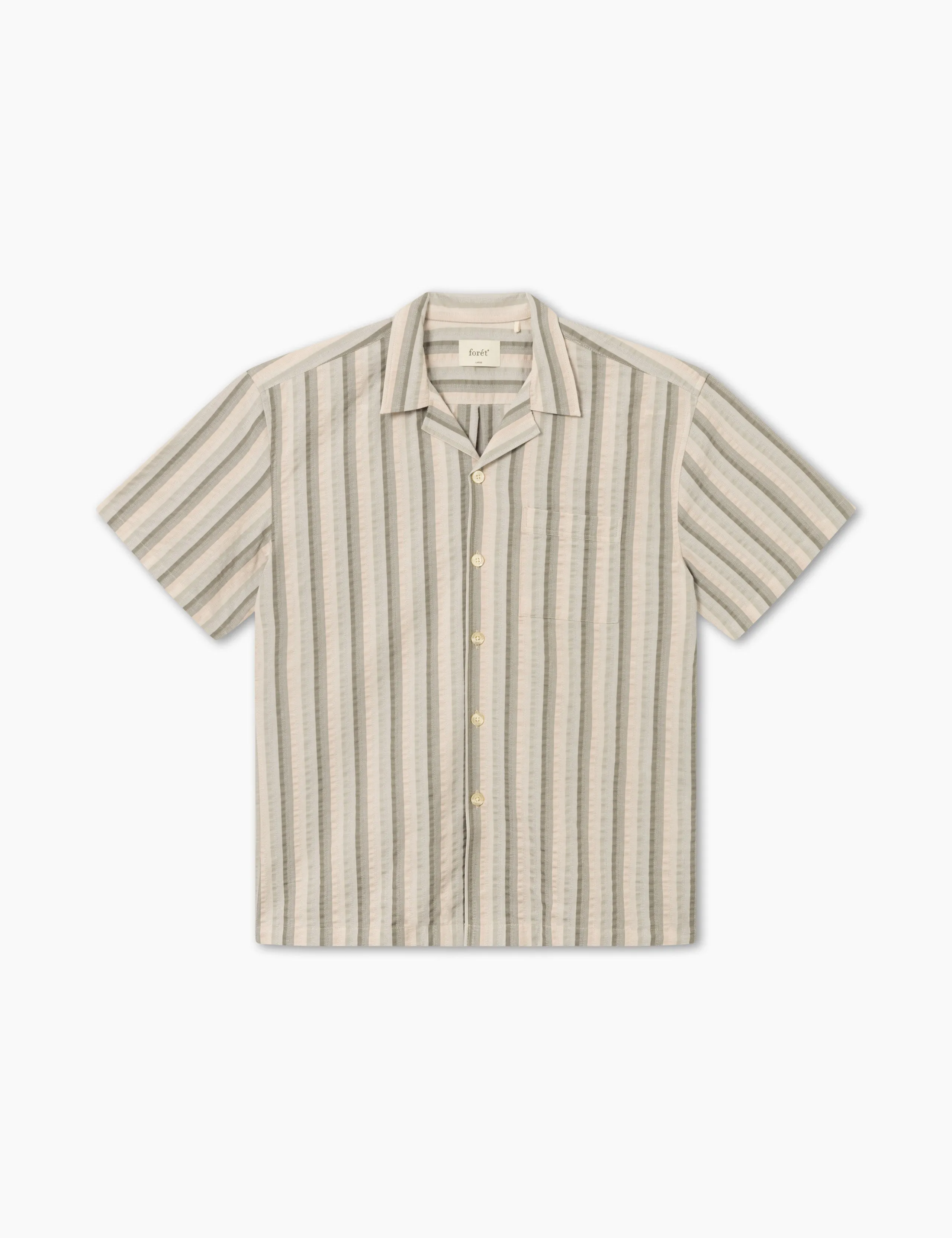 OTTER SEERSSUCKER SS SHIRT - GREY STRIPE sold by Foret