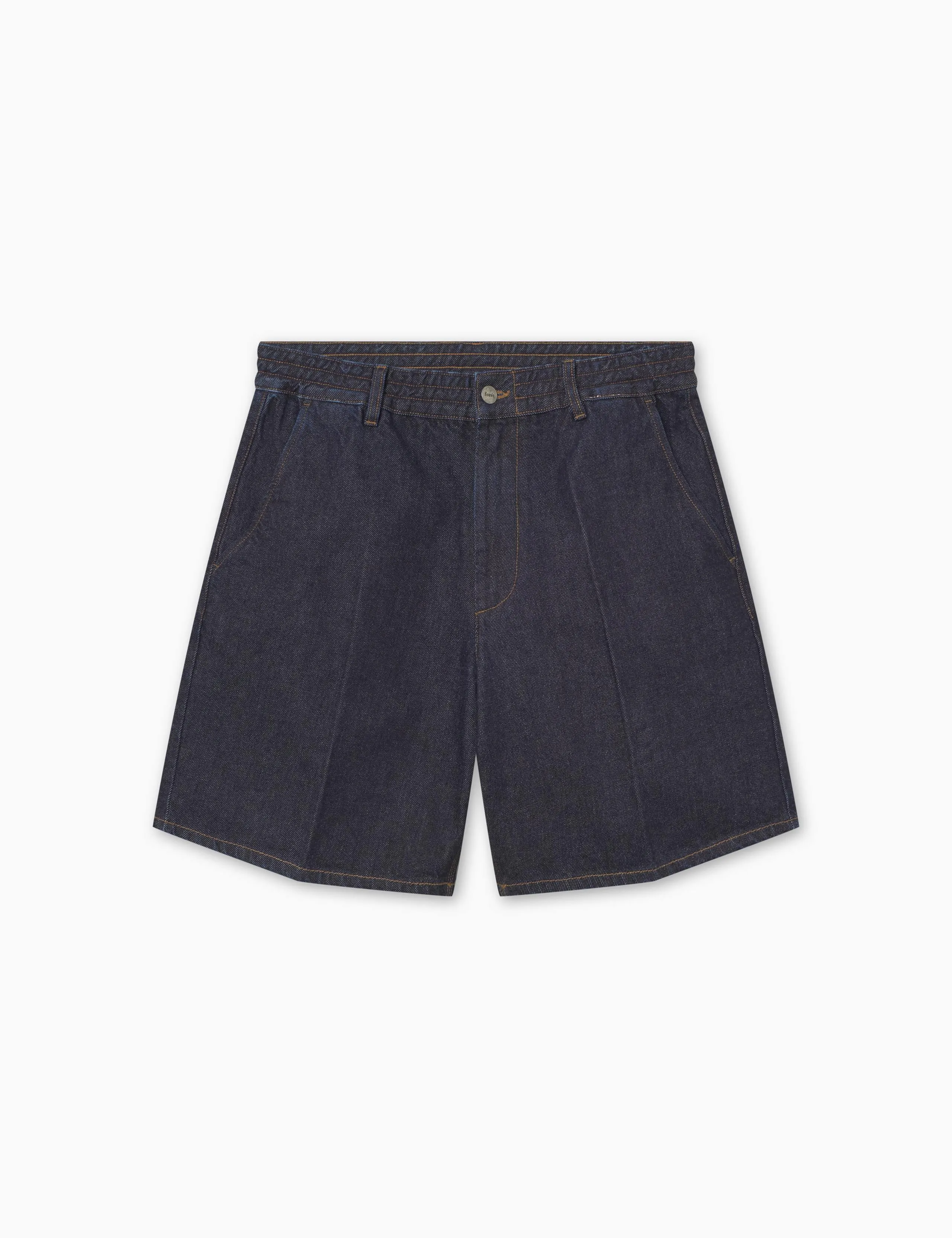 CLAY CREASED DENIM SHORTS - DARK DENIM sold by Foret