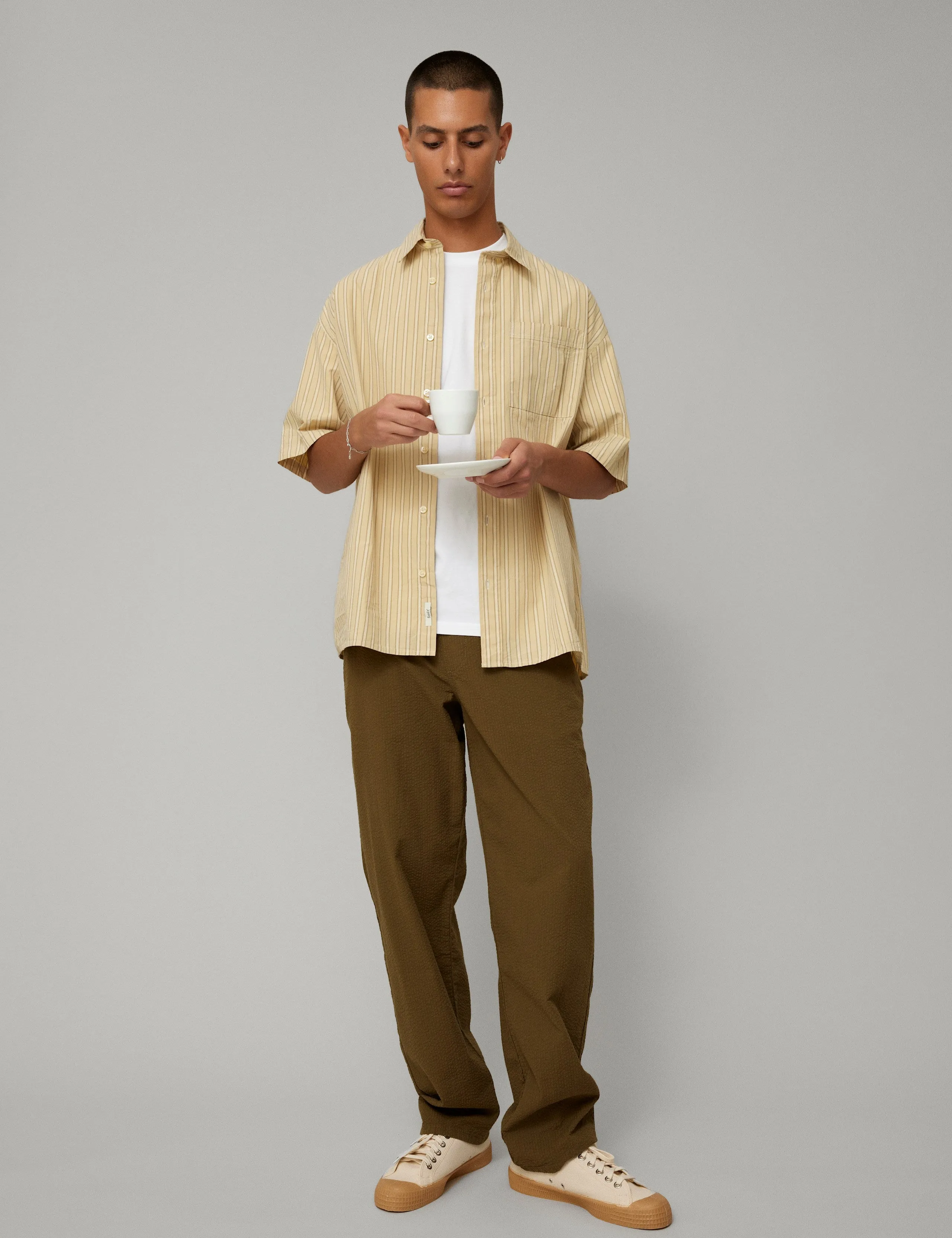 ROSE SS POPLIN SHIRT - DUSTY YELLOW STRIPE sold by Foret product image thumbnail 2