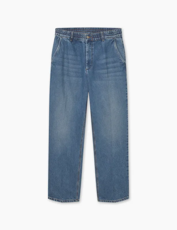 CLAY CREASED DENIM PANTS - VINTAGE BLUE made by Foret