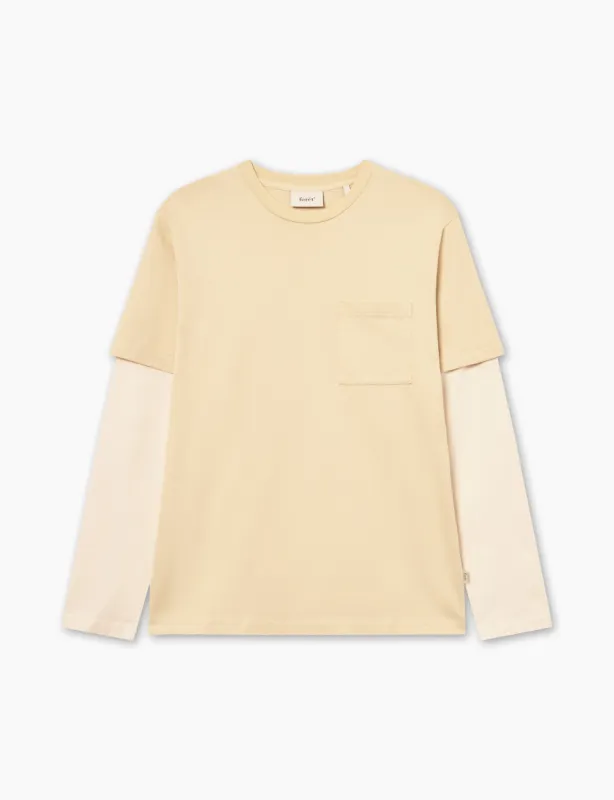 PLANET DOUBLE LONGSLEEVE - DUSTY YELLOW/CLOUD sold by Foret