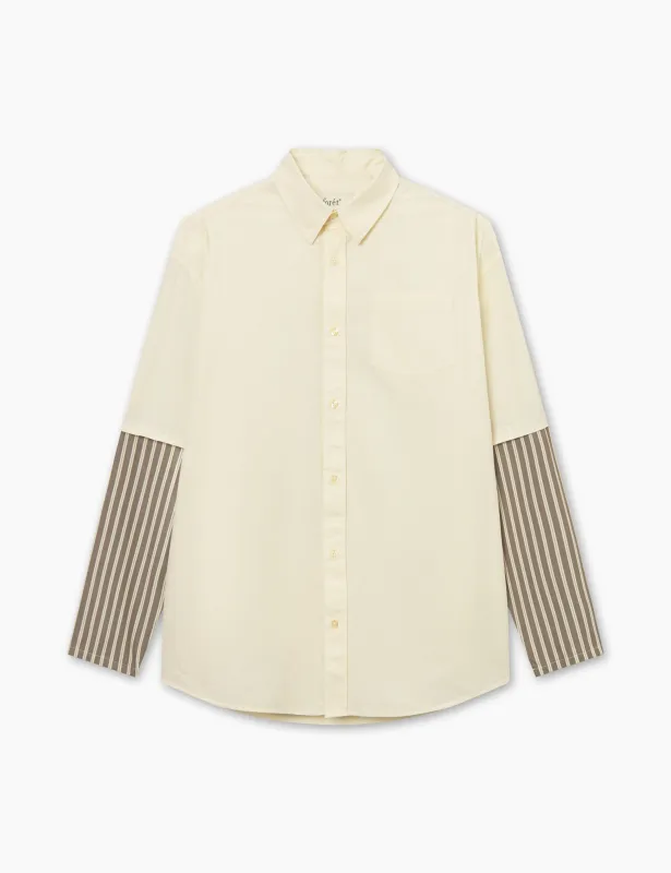 REST SHIRT - CLOUD/BROWN STRIPE sold by Foret