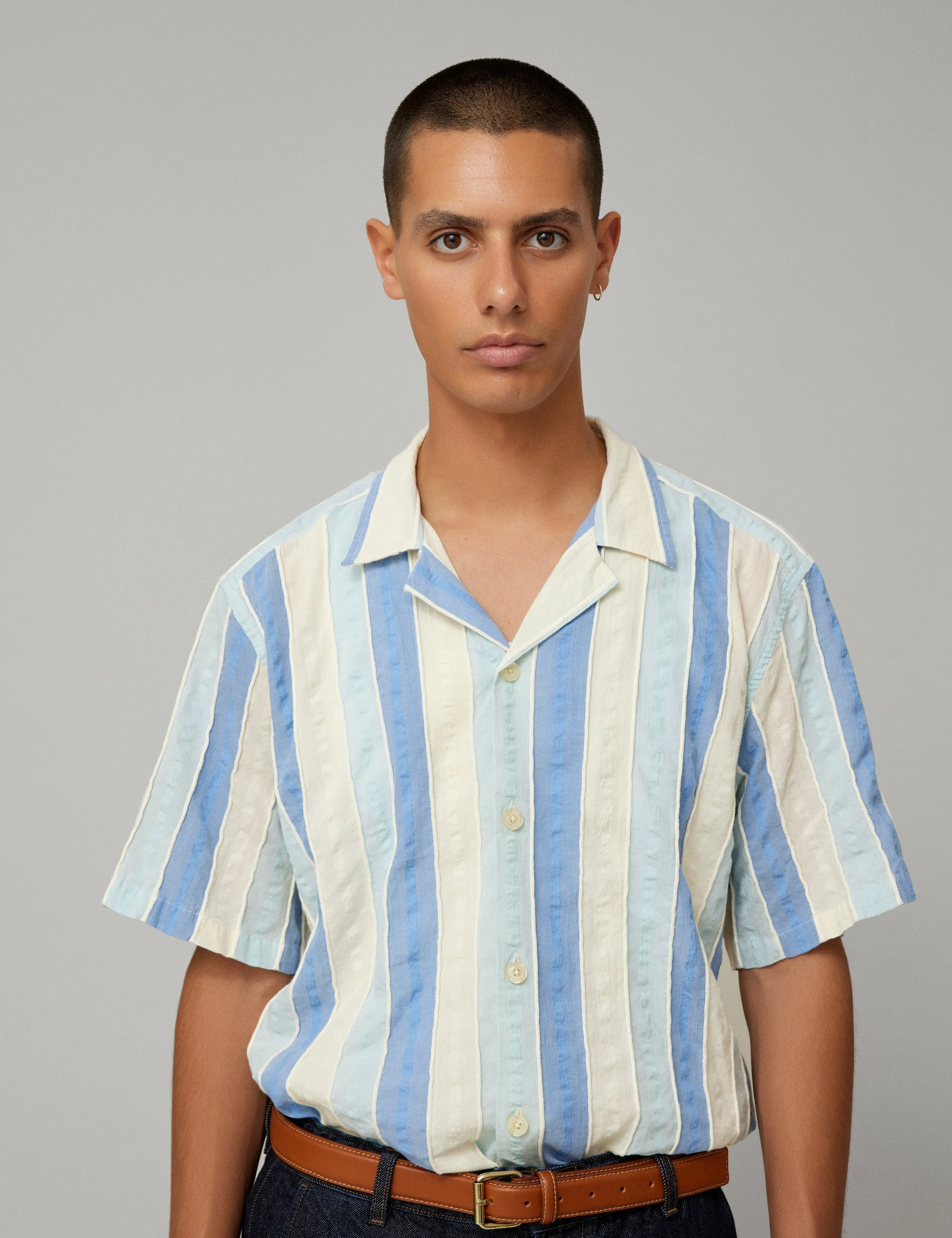 PEER JACQUARD SS SHIRT - BLUE/CLOUD sold by Foret product image thumbnail 4
