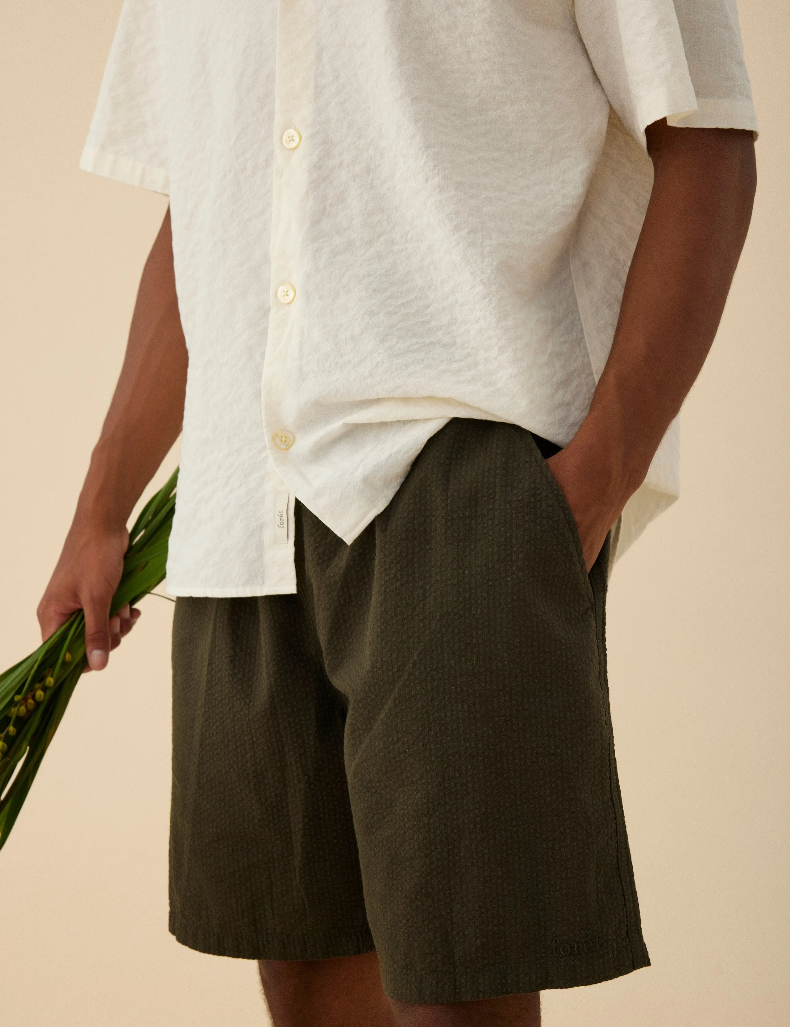 HUSH SEERSUCKER SHORTS - ARMY sold by Foret product image thumbnail 2