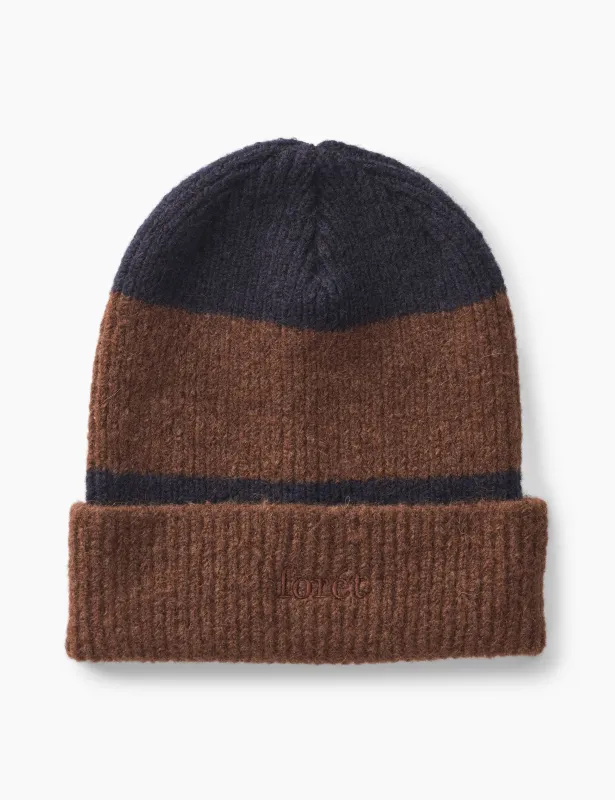 ALPINE RIB BEANIE - NAVY/DARK BROWN STRIPE sold by Foret