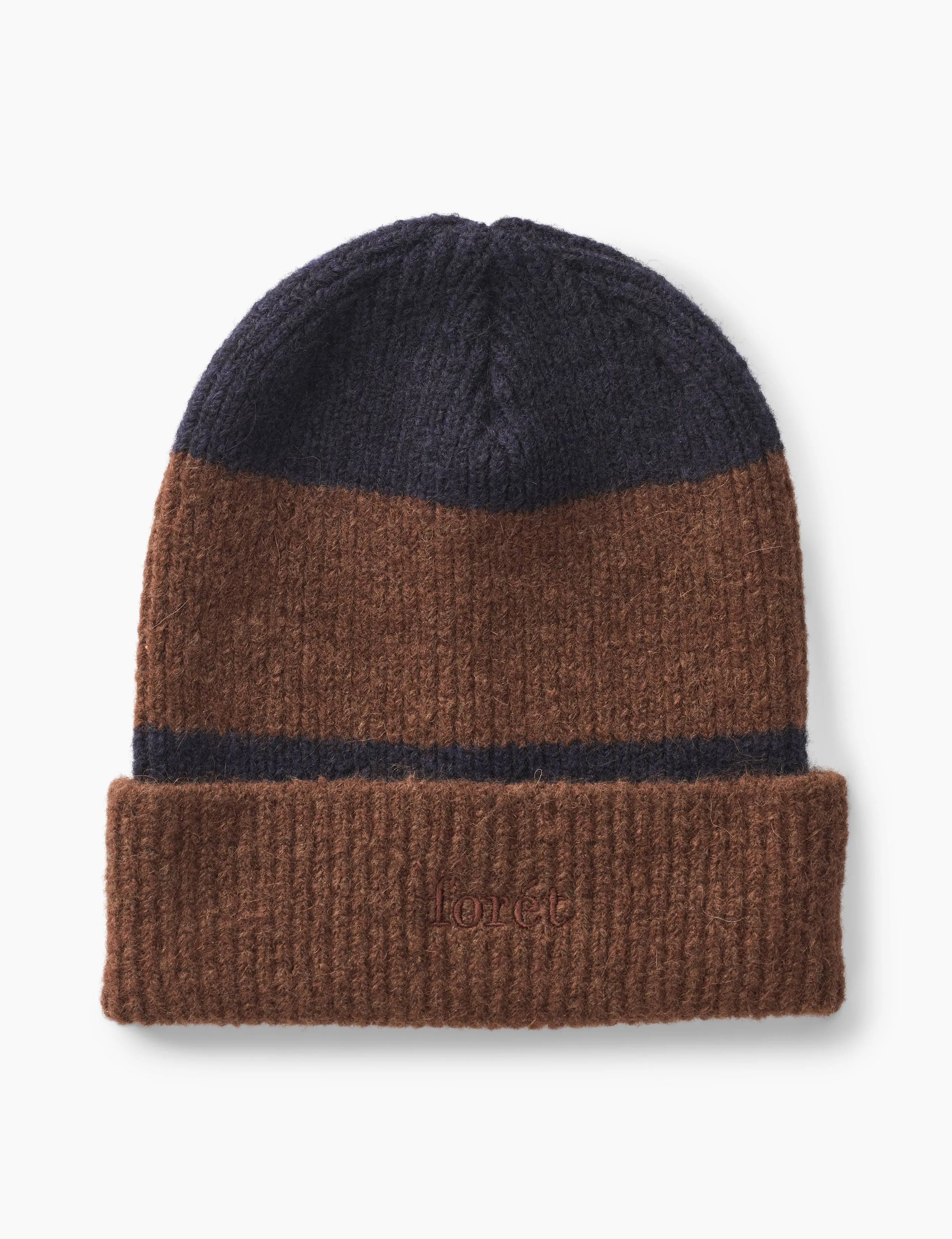ALPINE RIB BEANIE - NAVY/DARK BROWN STRIPE sold by Foret