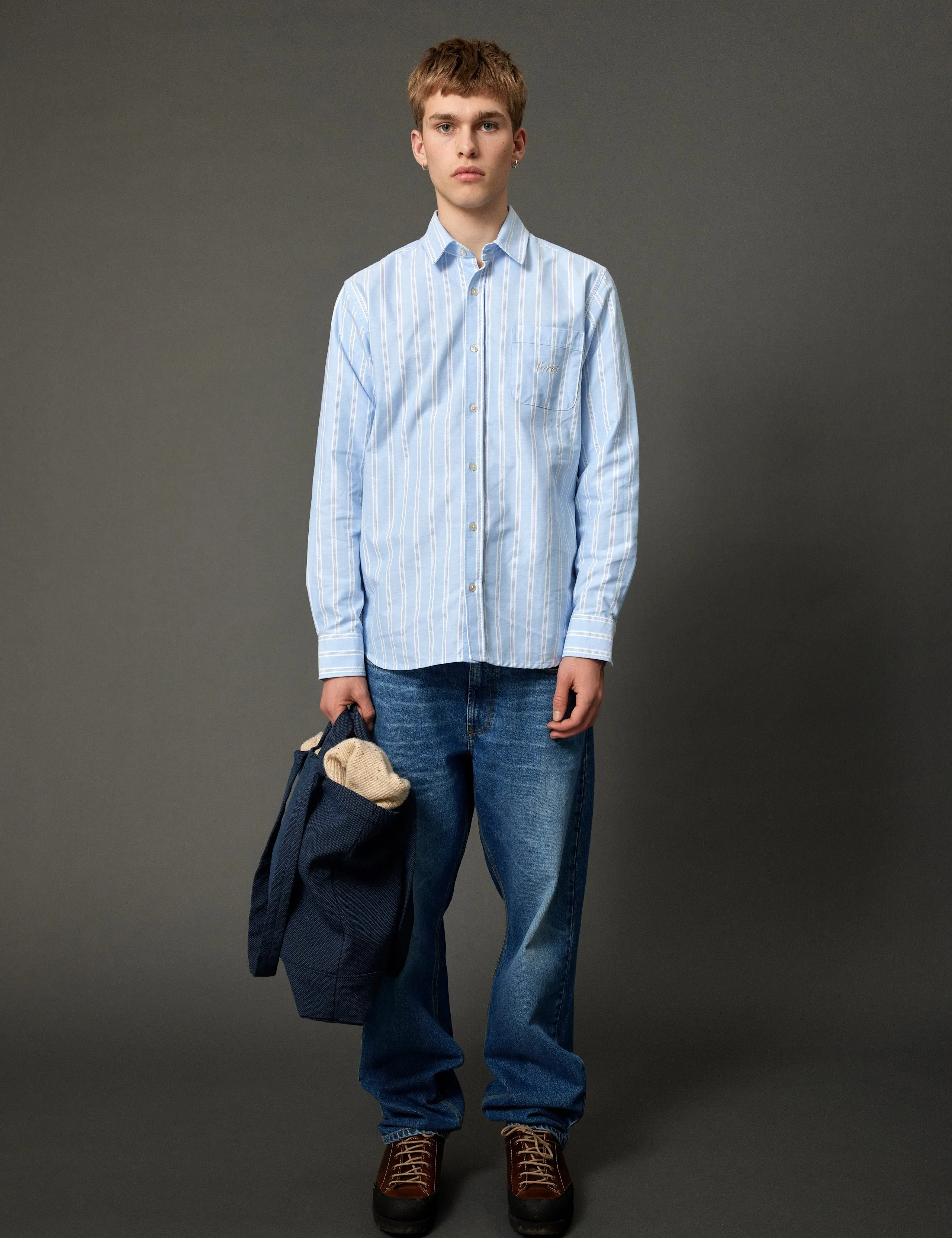 JUNO EMBROIDERED OXFORD SHIRT - LIGHT BLUE STRIPE sold by Foret product image thumbnail 2