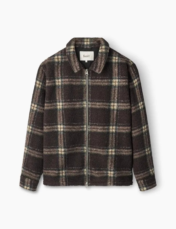 CABIN ZIP FLEECE - BROWN/CHECK sold by Foret