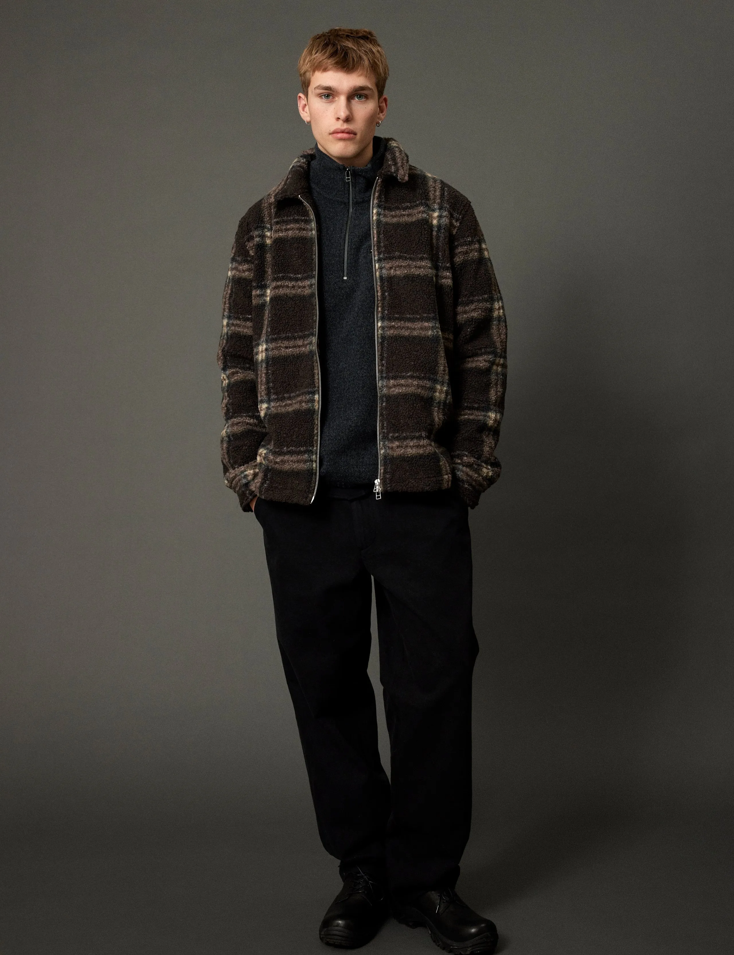 CABIN ZIP FLEECE - BROWN/CHECK sold by Foret product image thumbnail 2