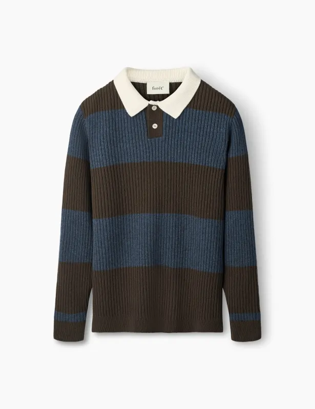 SOW RIB POLO KNIT - BLUE/BROWN made by Foret