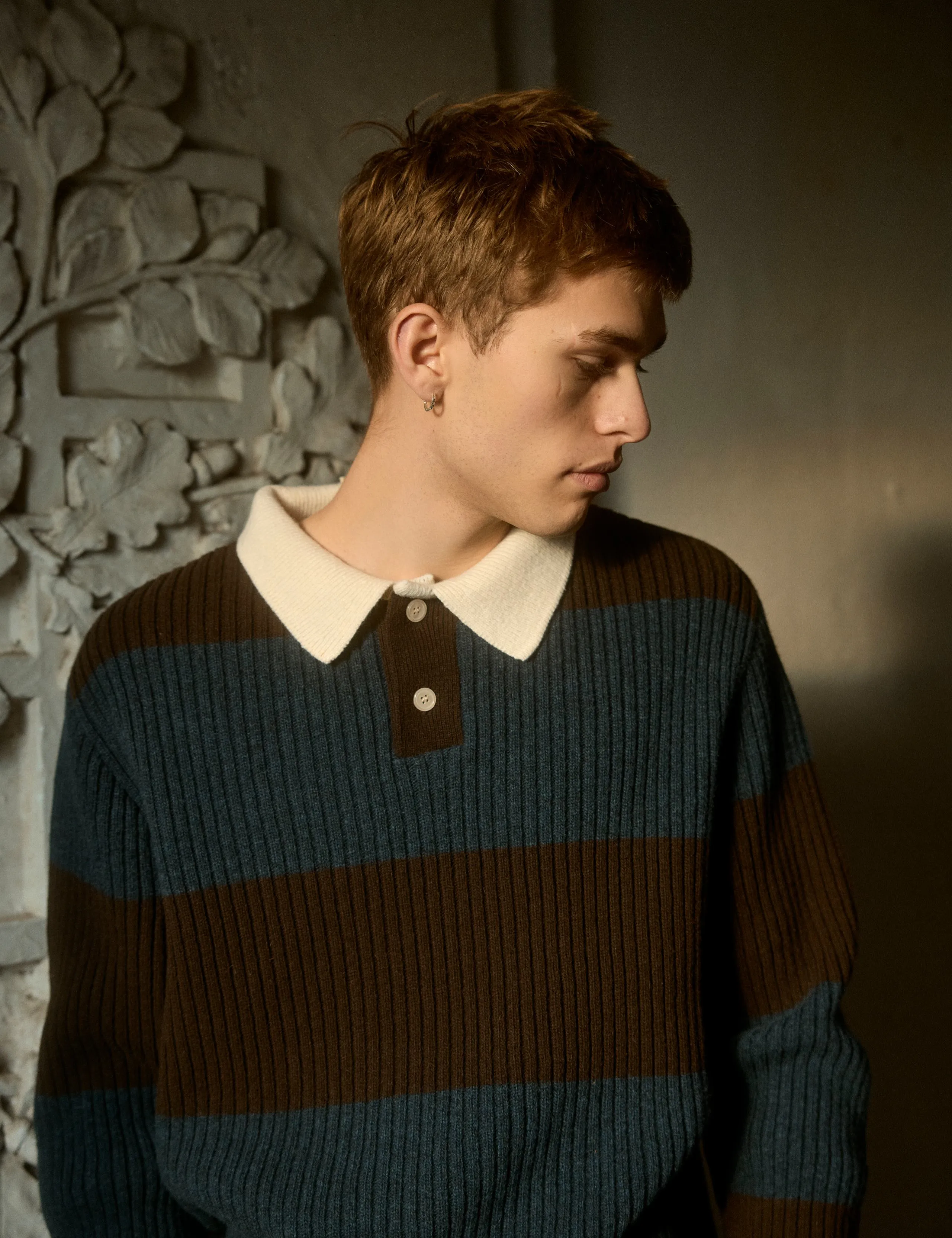 SOW RIB POLO KNIT - BLUE/BROWN sold by Foret product image thumbnail 4