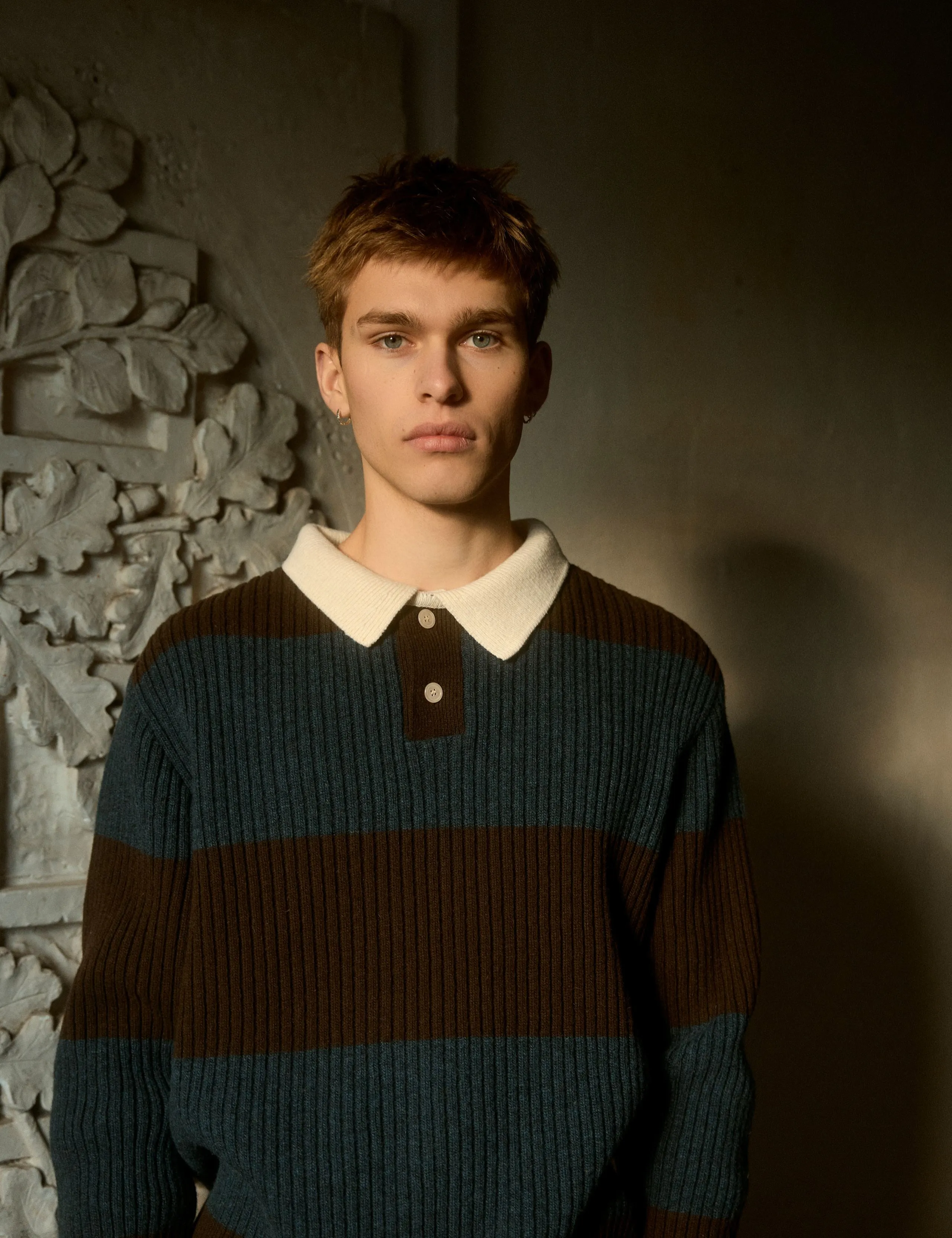 SOW RIB POLO KNIT - BLUE/BROWN sold by Foret product image thumbnail 2