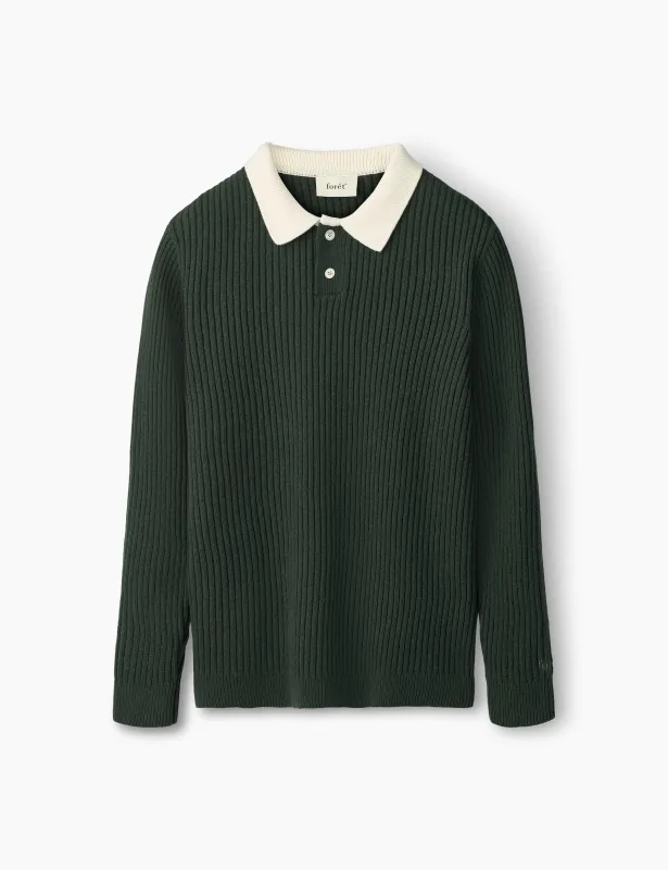 SOW RIB POLO KNIT - DARK GREEN made by Foret