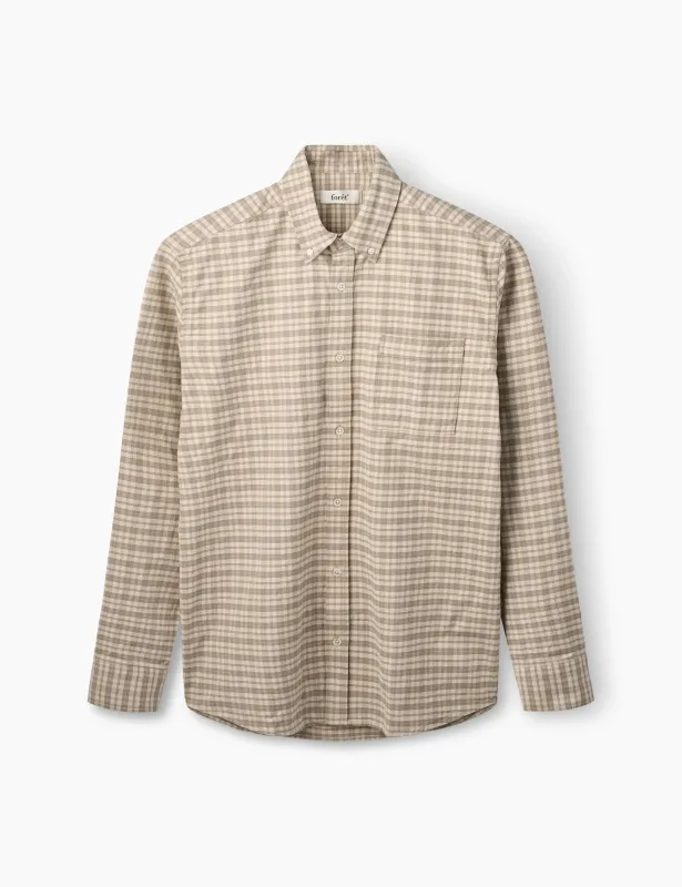 CREEK HEAVY FLANNEL CHECK SHIRT - KHAKI sold by Foret