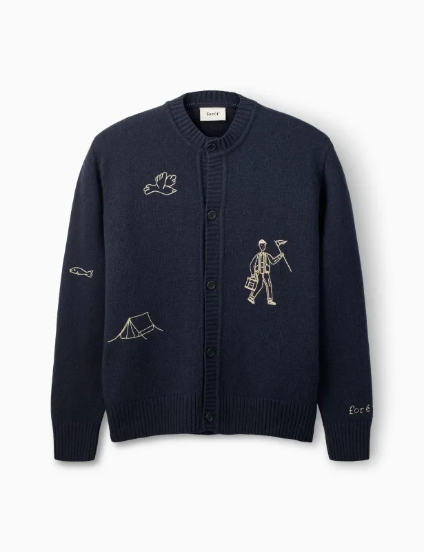 BIRD EMBROIDERY KNIT JACKET - NAVY made by Foret