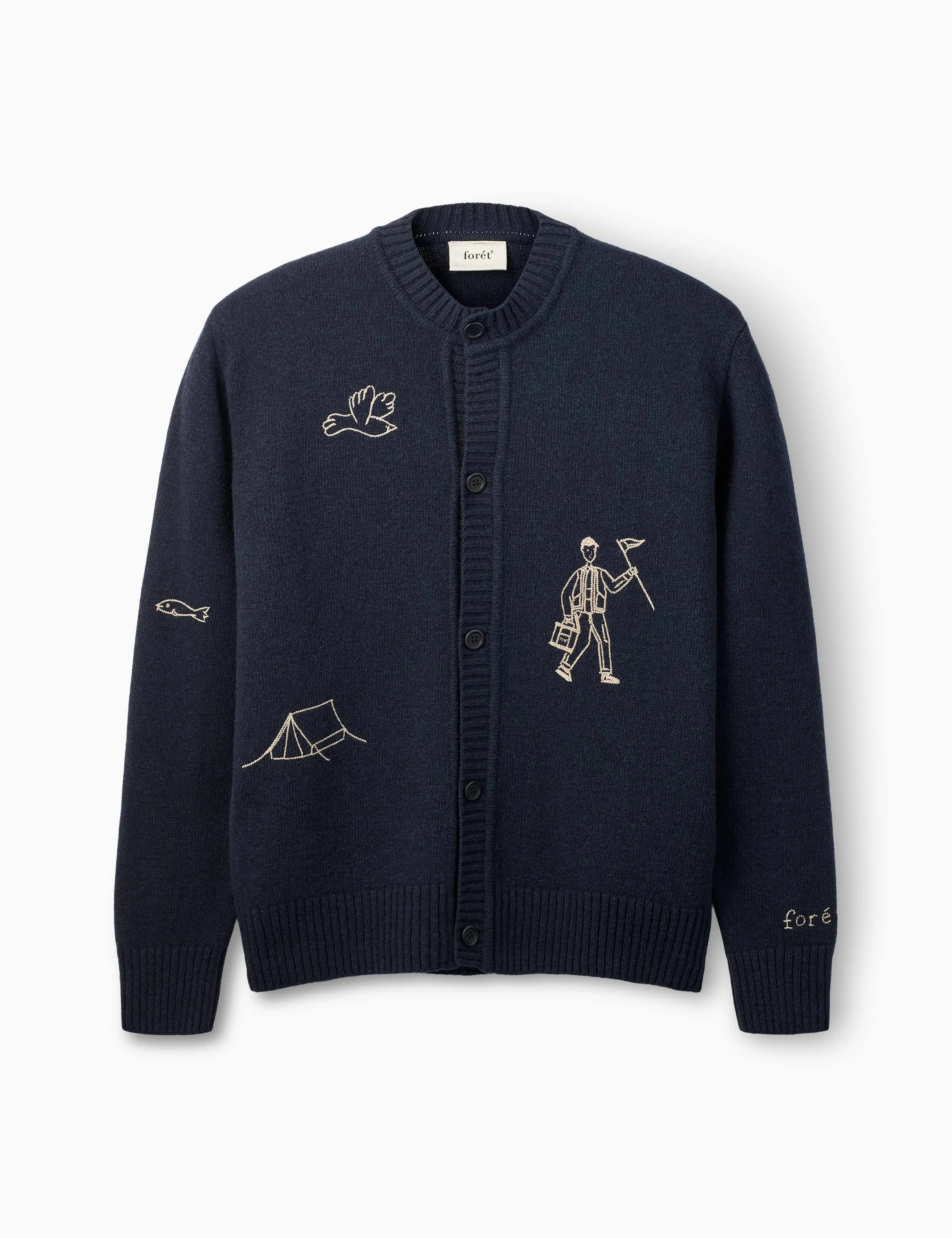 BIRD EMBROIDERY KNIT JACKET - NAVY sold by Foret