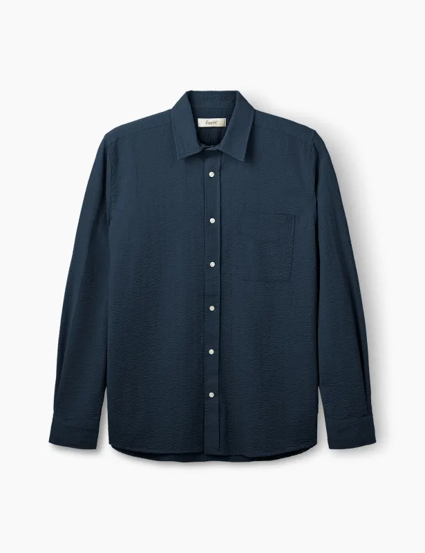 MAPLE REGULAR FIT SEERSUCKER SHIRT - NAVY sold by Foret