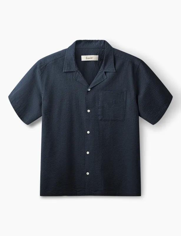 PEER SEERSUCKER REGULAR FIT SS SHIRT - NAVY sold by Foret