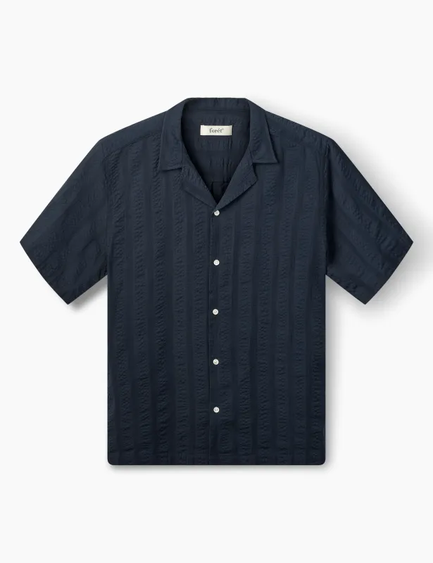 PEER JACQUARD STRIPE REGULAR FIT SS SHIRT - NAVY made by Foret