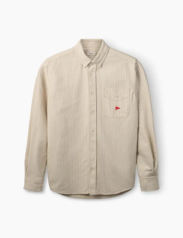 FLAG REGULAR FIT POCKET OXFORD SHIRT - TAUPE STRIPE sold by Foret