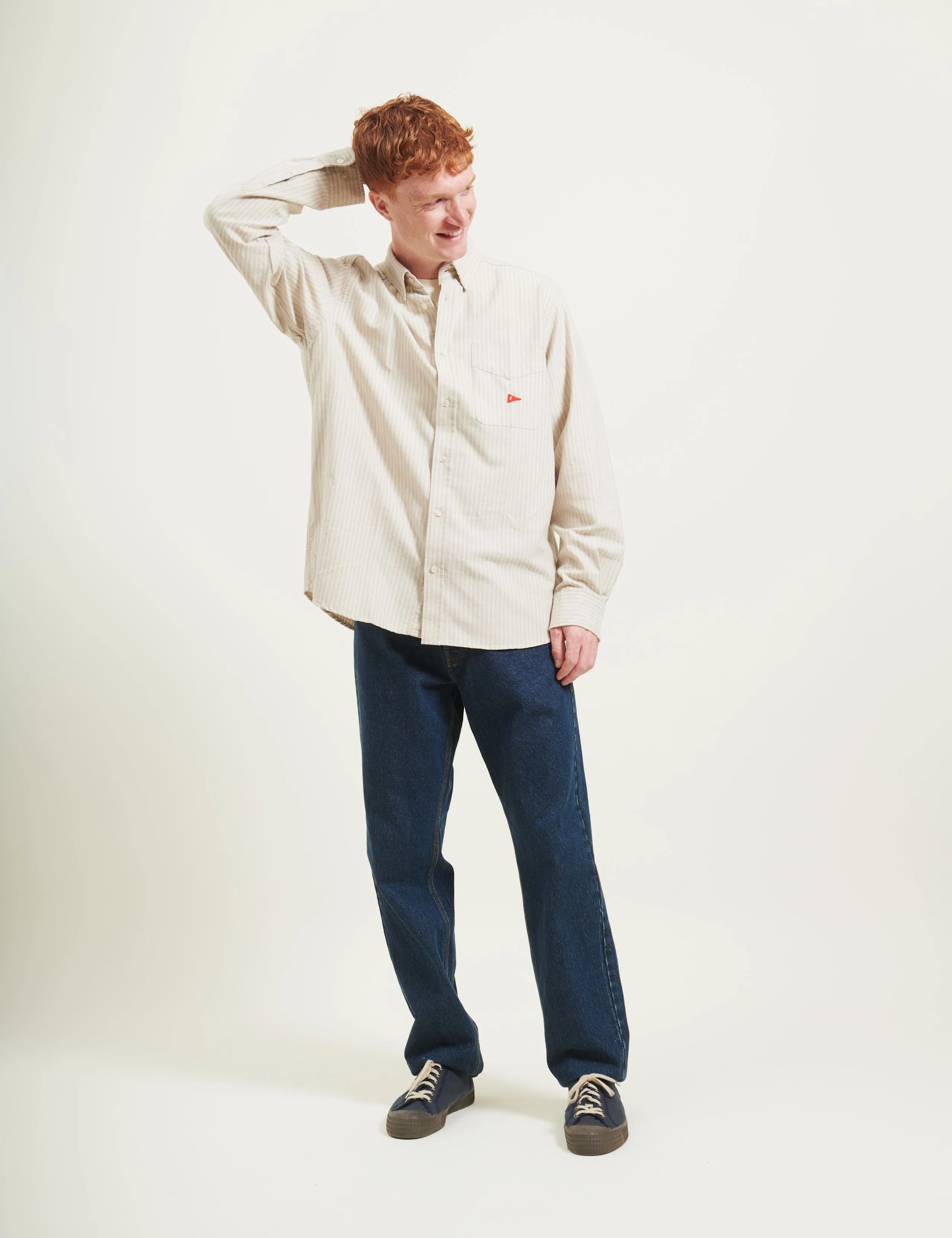 FLAG REGULAR FIT POCKET OXFORD SHIRT - TAUPE STRIPE sold by Foret product image thumbnail 3