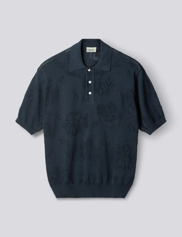 CALYX JACQUARD KNIT POLO - NAVY made by Foret
