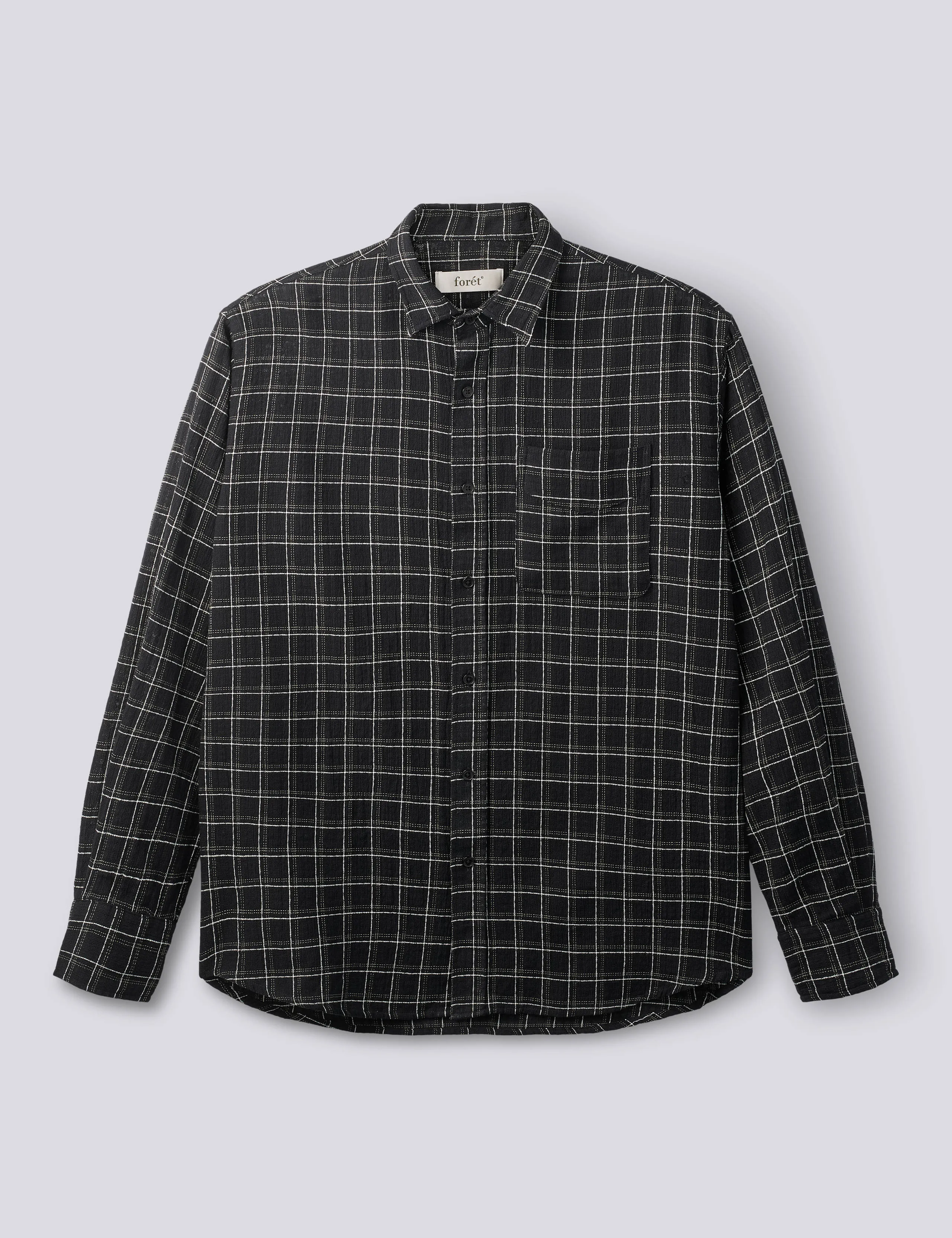 SCOUT RELAXED FIT LOOSE WEAVE CHECK SHIRT - BLACK CHECK sold by Foret
