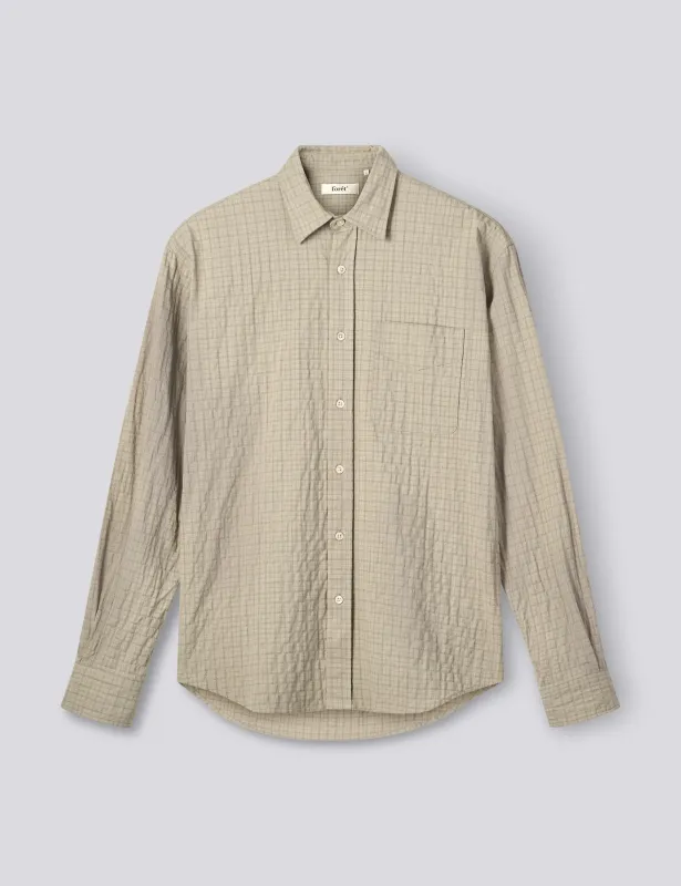 SCOUT RELAXED FIT MICRO CHECK SHIRT - KHAKI CHECK made by Foret