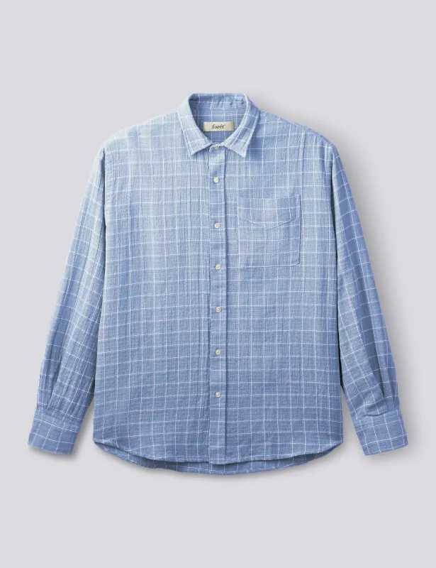 SCOUT RELAXED FIT LOOSE WEAVE CHECK SHIRT - LIGHT BLUE CHECK made by Foret
