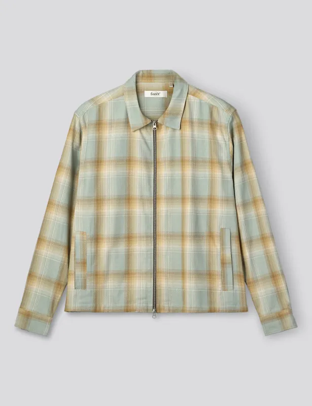 LOFT ZIP TWILL SHIRT - GREEN OXIDE CHECK made by Foret
