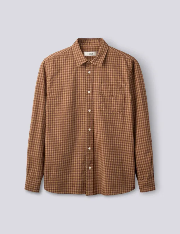RIDGE REGULAR FIT FLANNEL SHIRT - RUST CHECK made by Foret