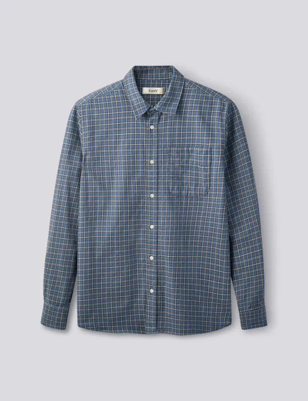 RIDGE REGULAR FIT FLANNEL SHIRT - NAVY CHECK made by Foret