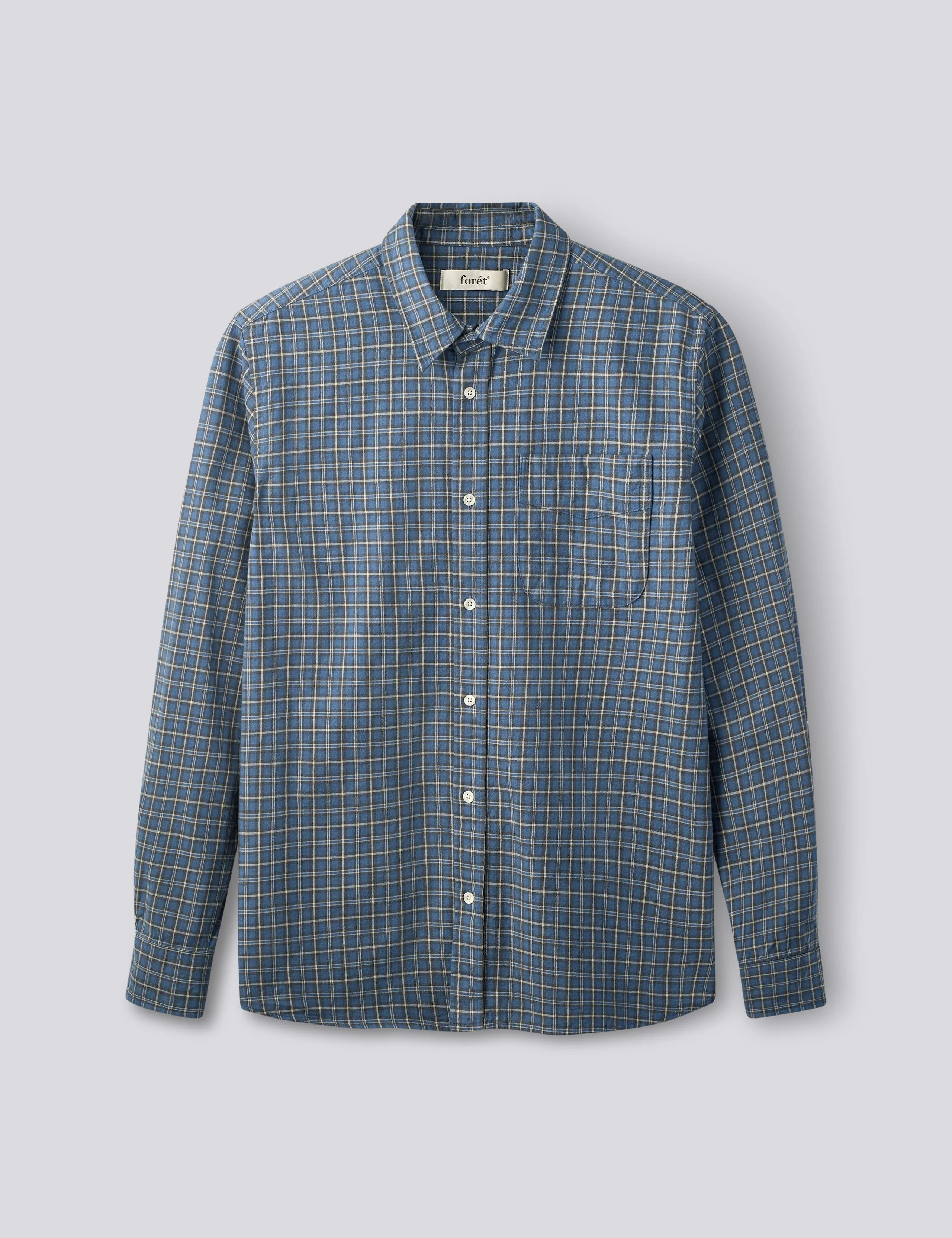 RIDGE REGULAR FIT FLANNEL SHIRT - NAVY CHECK sold by Foret
