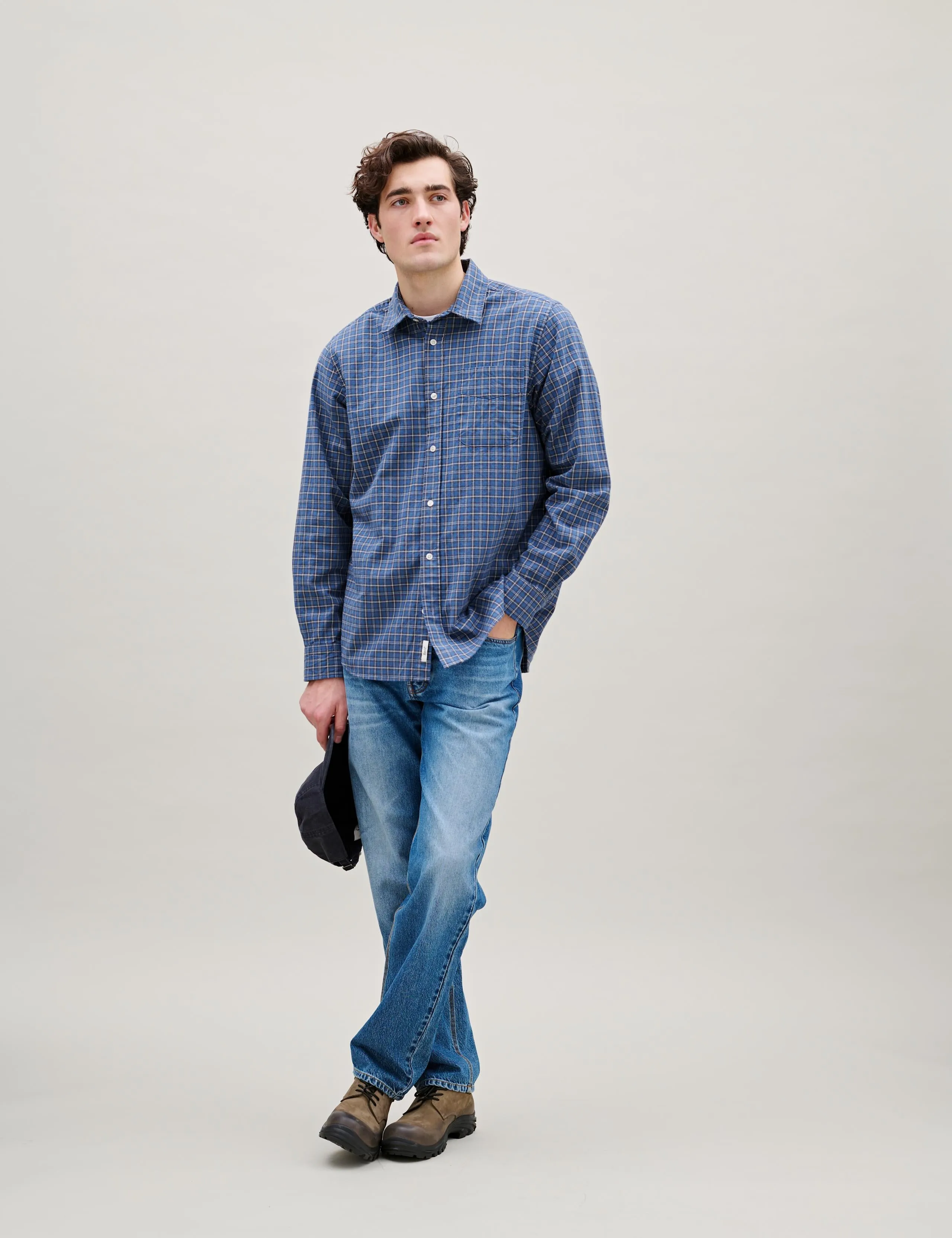 RIDGE REGULAR FIT FLANNEL SHIRT - NAVY CHECK sold by Foret product image thumbnail 4