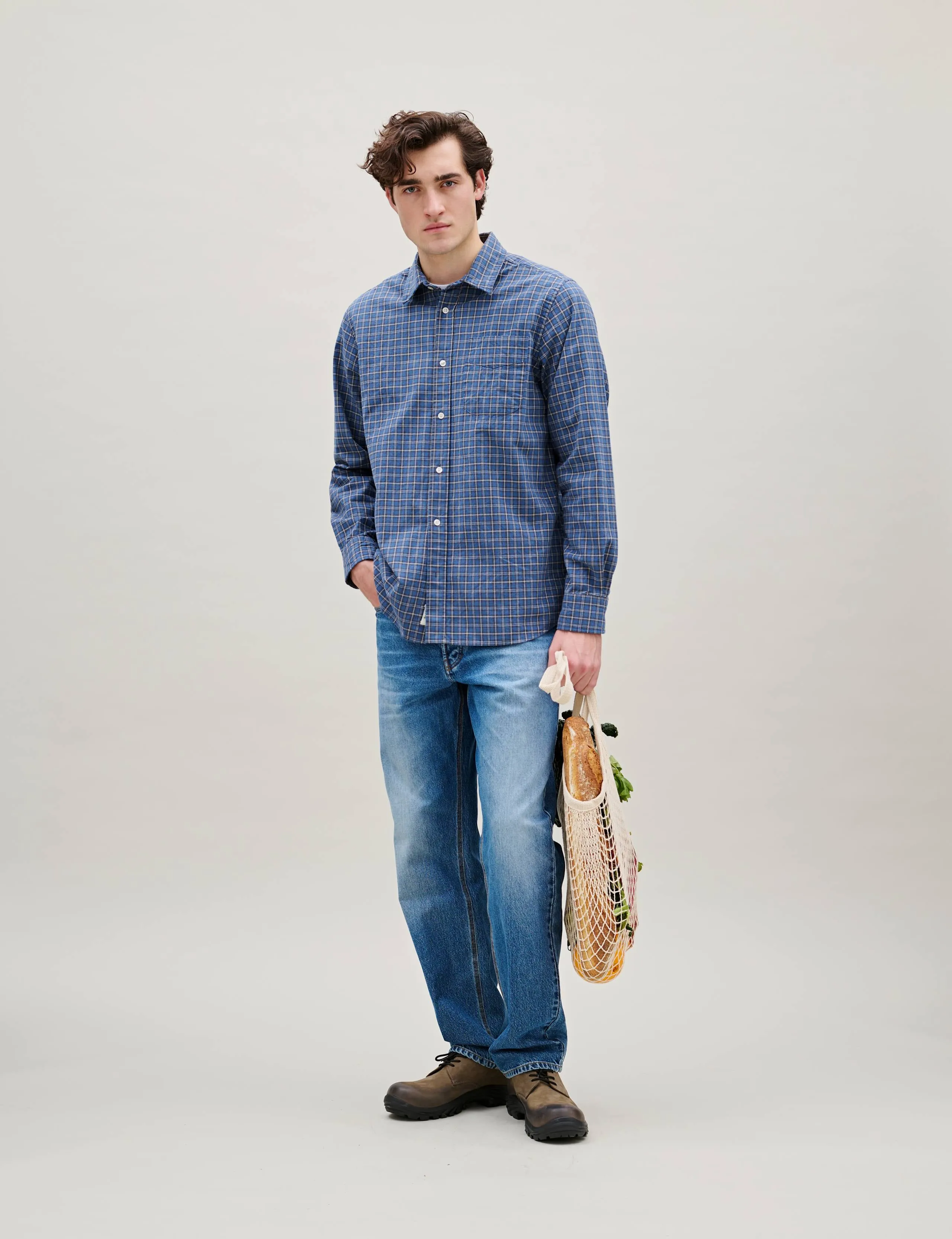 RIDGE REGULAR FIT FLANNEL SHIRT - NAVY CHECK sold by Foret product image thumbnail 2