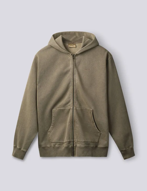 NOON PIGMENT DYED ZIP HOODIE - WOOD made by Foret