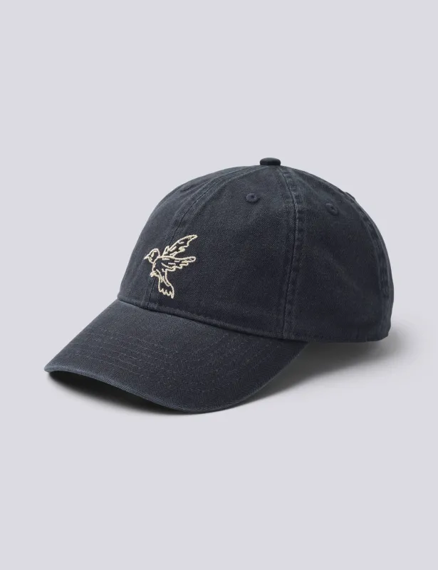 BIRD WASHED HERRINGBONE CAP - NAVY made by Foret