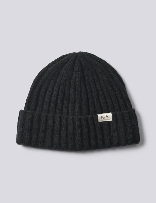 RELAX RIB LAMBSWOOL BEANIE - BLACK made by Foret