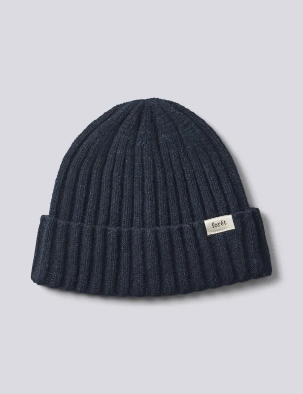 RELAX RIB LAMBSWOOL BEANIE - NAVY made by Foret