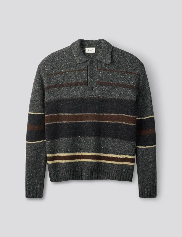 DAWN STRIPE KNIT POLO - GREY MELANGE made by Foret