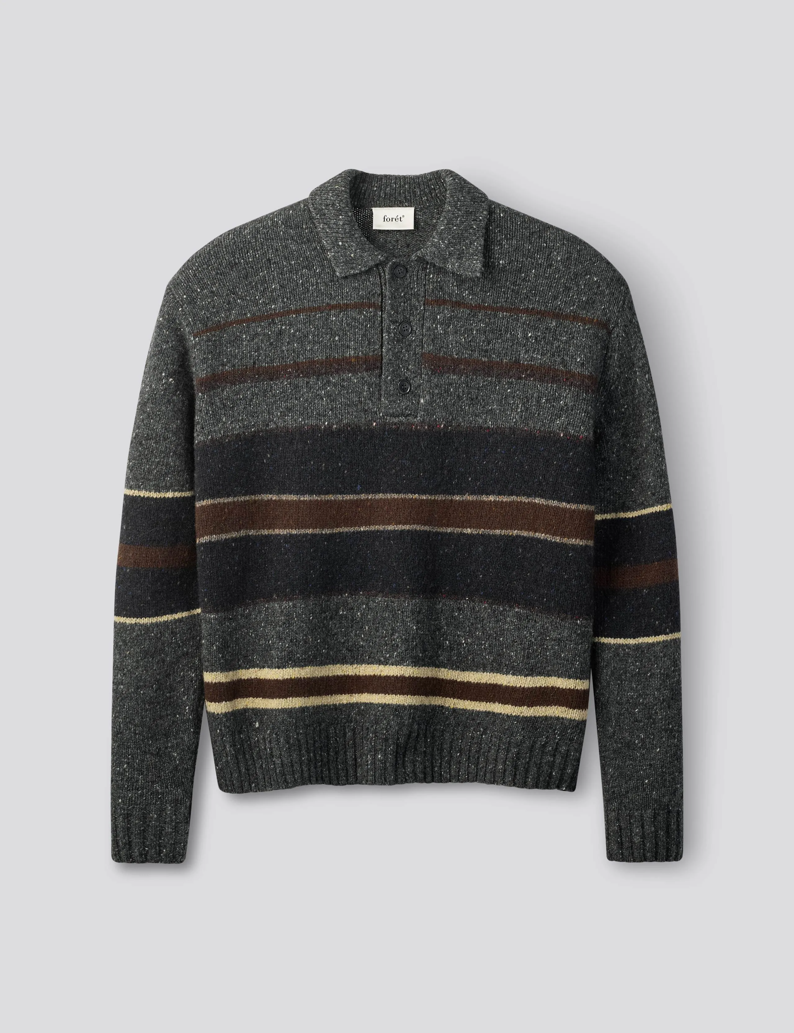 DAWN STRIPE KNIT POLO - GREY MELANGE sold by Foret