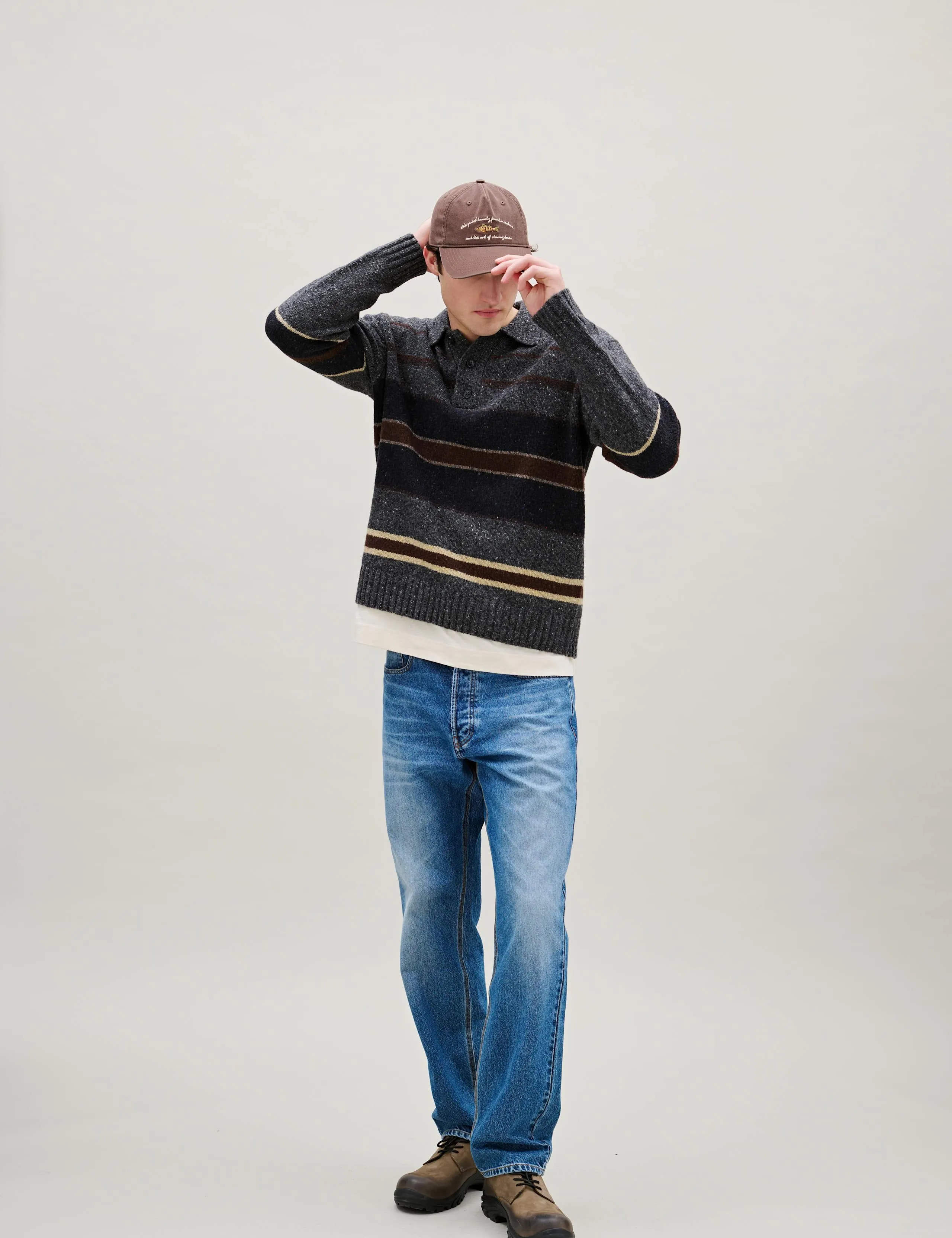 DAWN STRIPE KNIT POLO - GREY MELANGE sold by Foret product image thumbnail 2