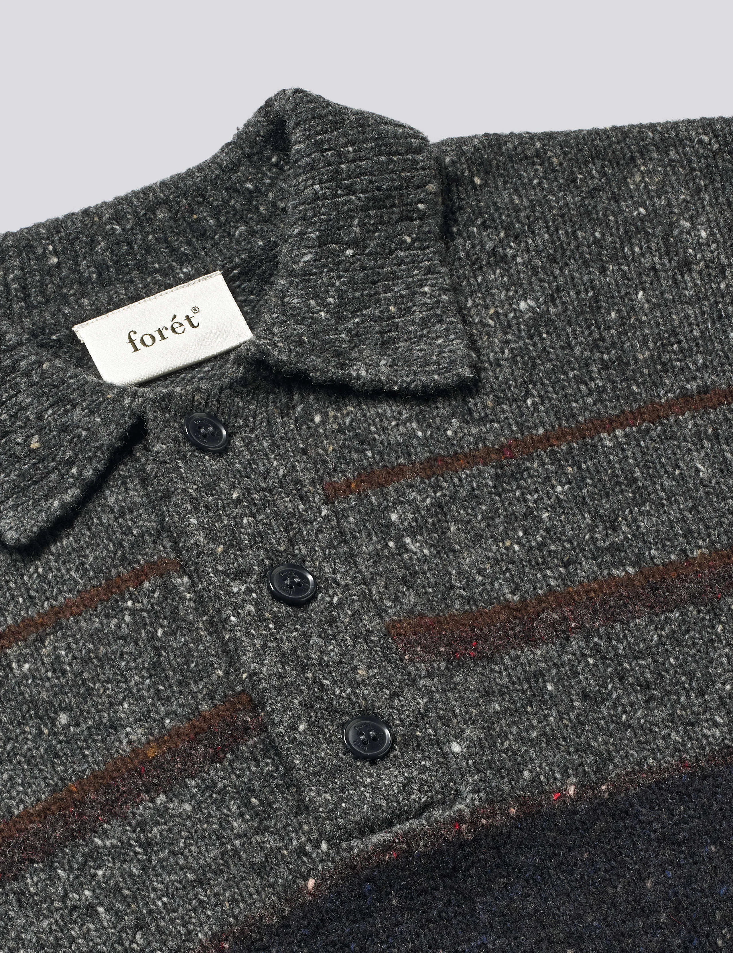 DAWN STRIPE KNIT POLO - GREY MELANGE sold by Foret product image thumbnail 3