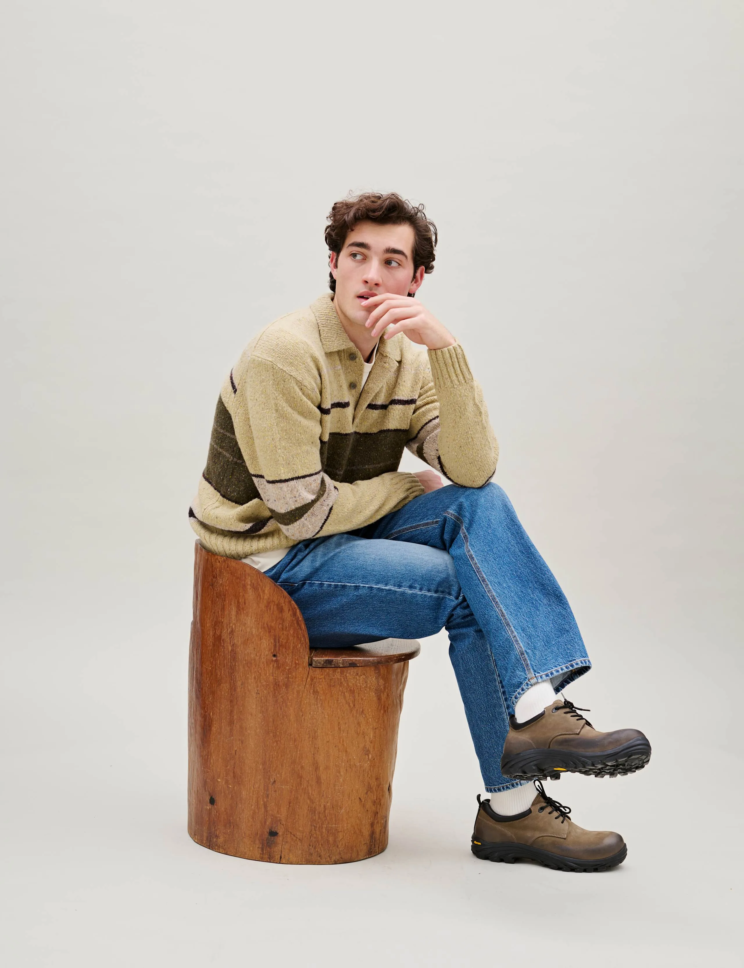DAWN STRIPE KNIT POLO - OATMEAL sold by Foret product image thumbnail 2