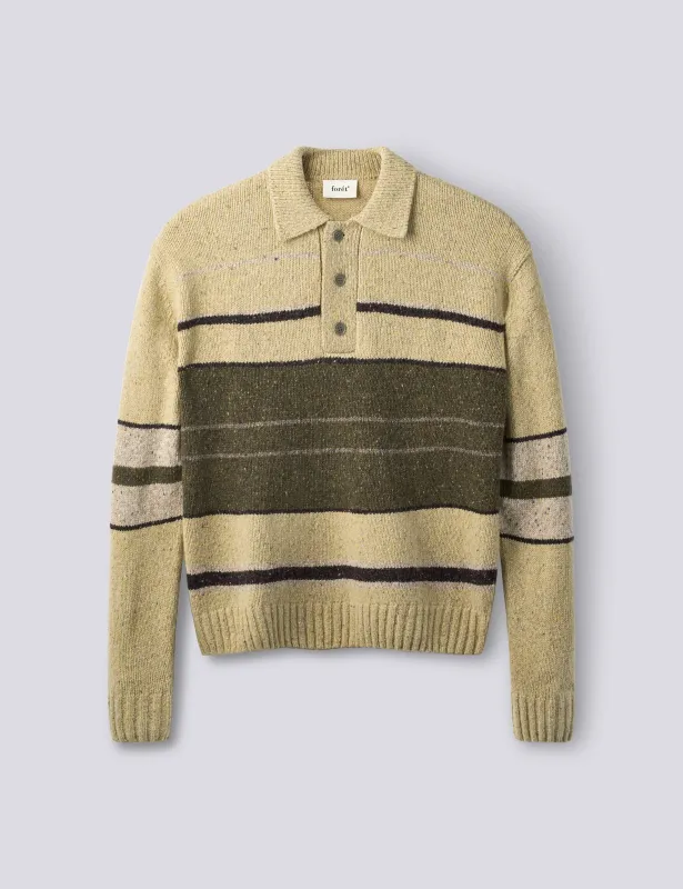 DAWN STRIPE KNIT POLO - OATMEAL made by Foret