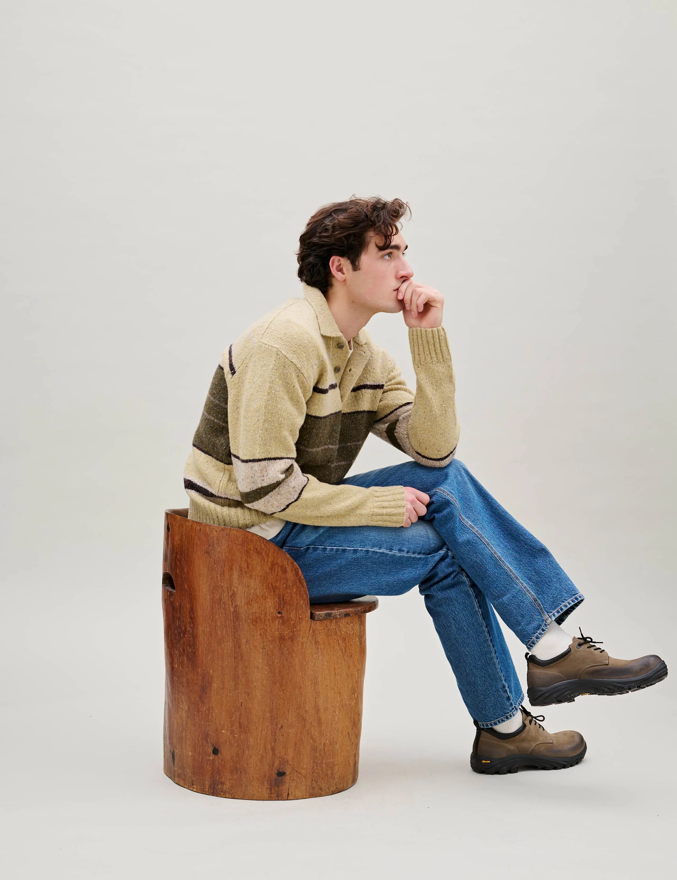 DAWN STRIPE KNIT POLO - OATMEAL sold by Foret product image thumbnail 4