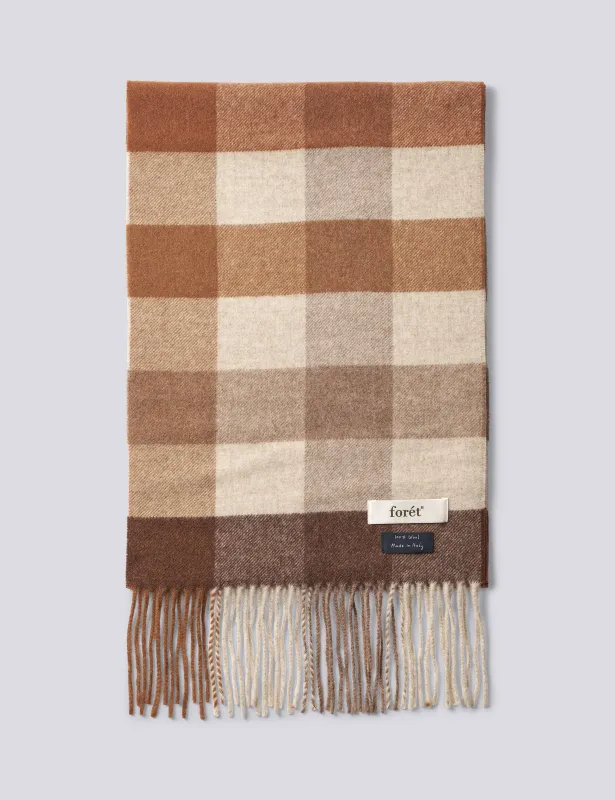 WOOL SCARF - BROWN CHECK made by Foret