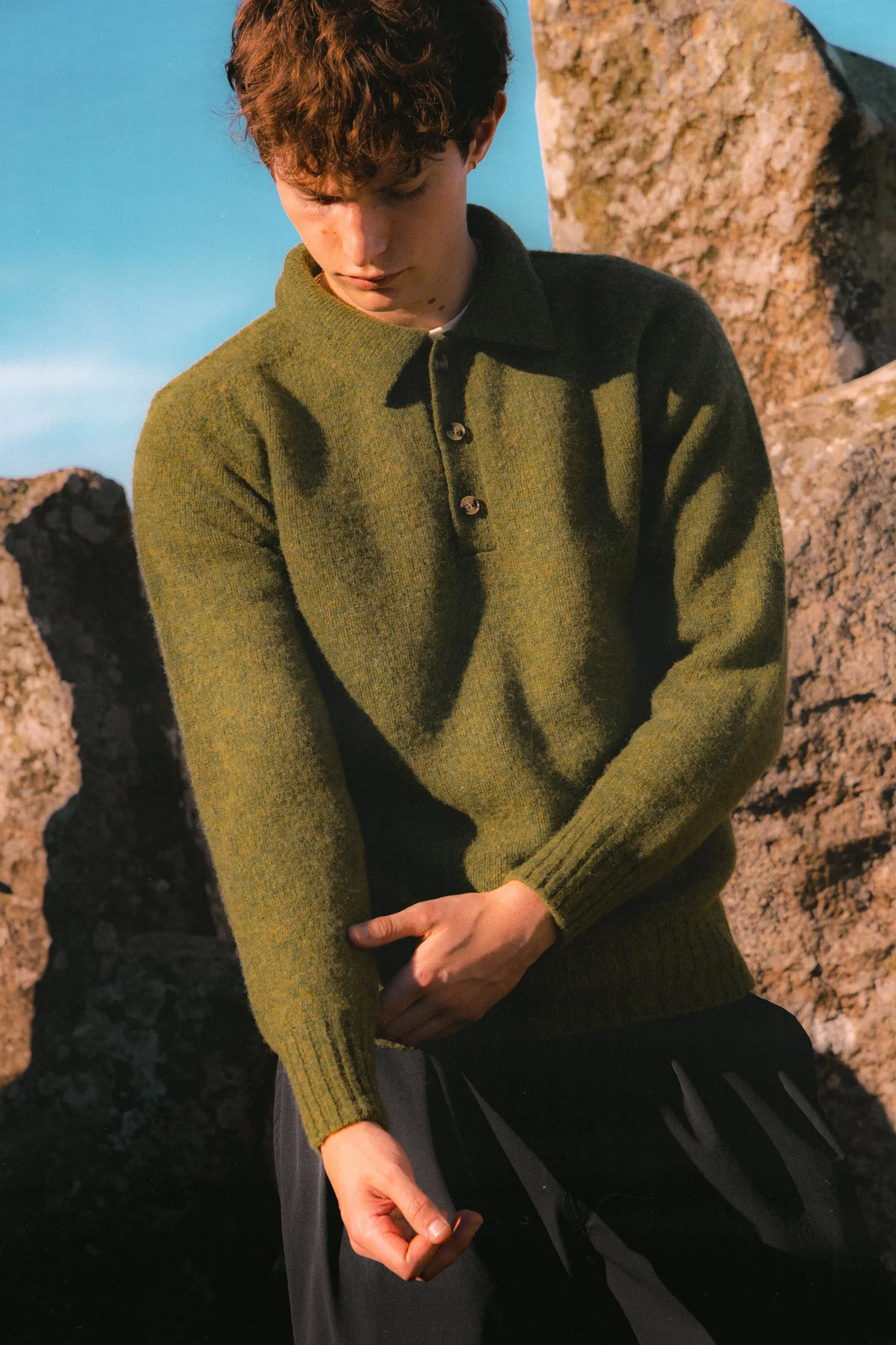 Lewis Brushed Shetland Polo in Apple Lambswool sold by Kestin product image thumbnail 4