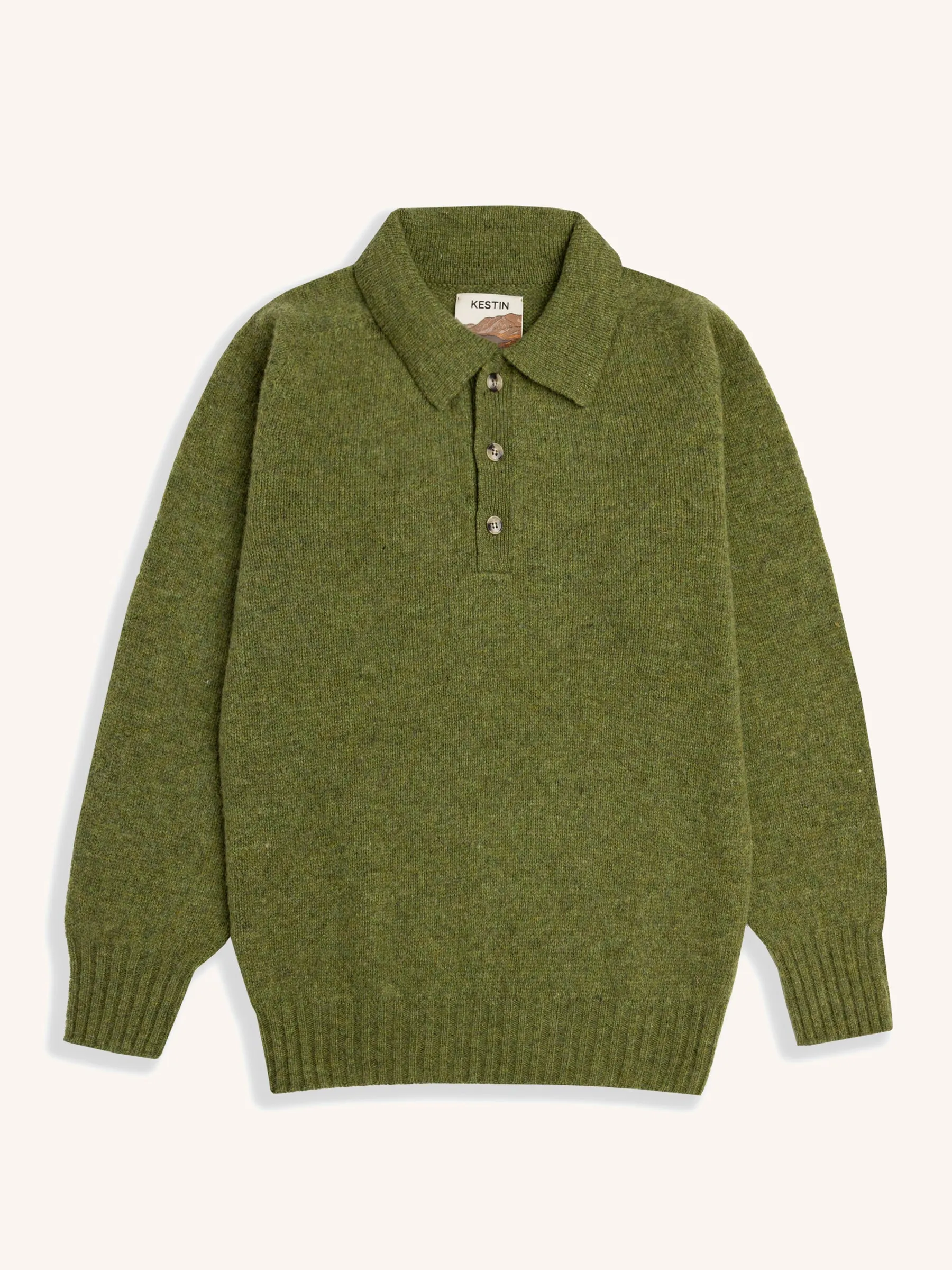 Lewis Brushed Shetland Polo in Apple Lambswool sold by Kestin