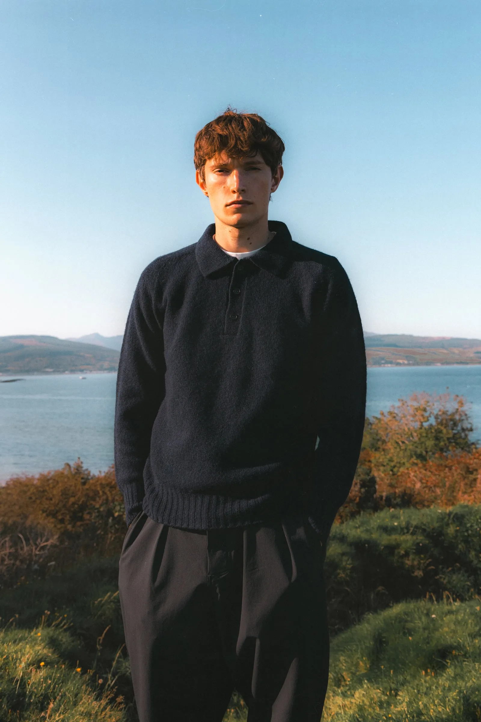 Lewis Brushed Shetland Polo in Navy Lambswool sold by Kestin product image thumbnail 5